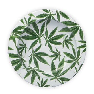 Metal Ashtray With Cannabis Leaves