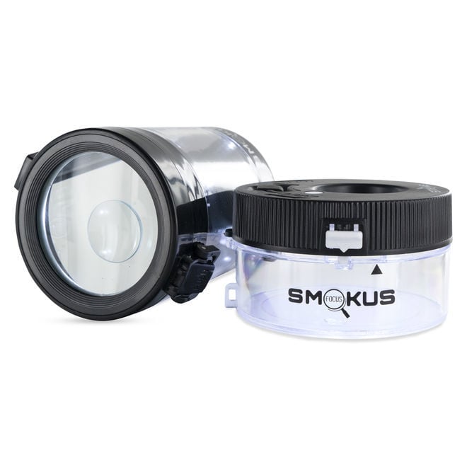 Smokus Focus das luxus Aufbewarungsglas mit Lupe und LED in Schwarz 