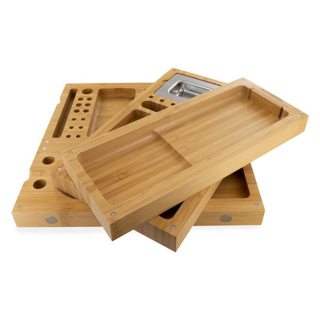 Bamboo Triple Flip Rolling Tray RAW Zamnesia