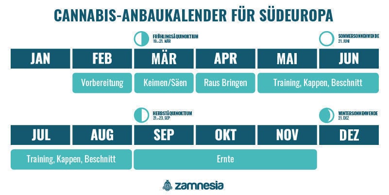 Cannabis-Anbaukalender für Südeuropa