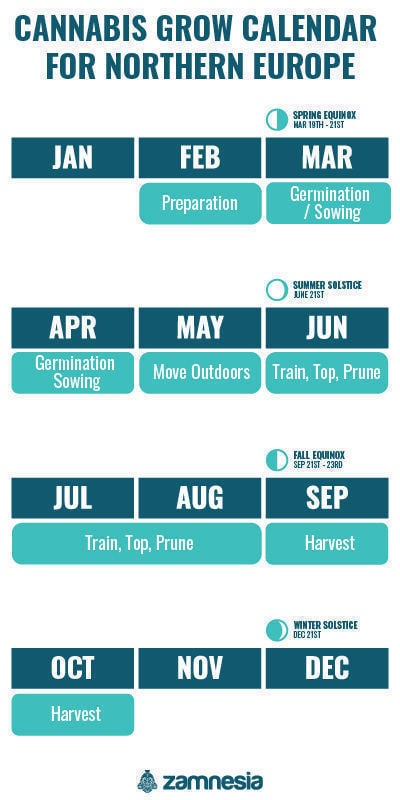 Cannabis grow calendar for northern Europe