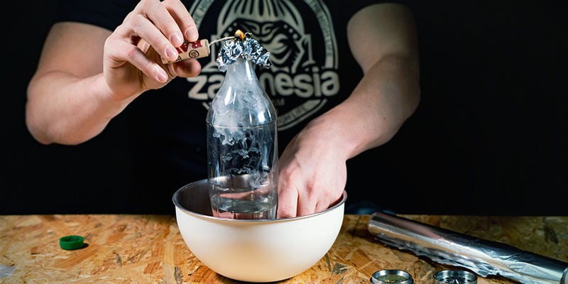 Waterfall gravity bong: Hold a flame to the bowl and release the rush hole