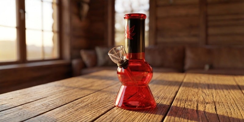 Hemp Leaf Mini Bong (Red) Hemp Leaf Mini Bong (Red)