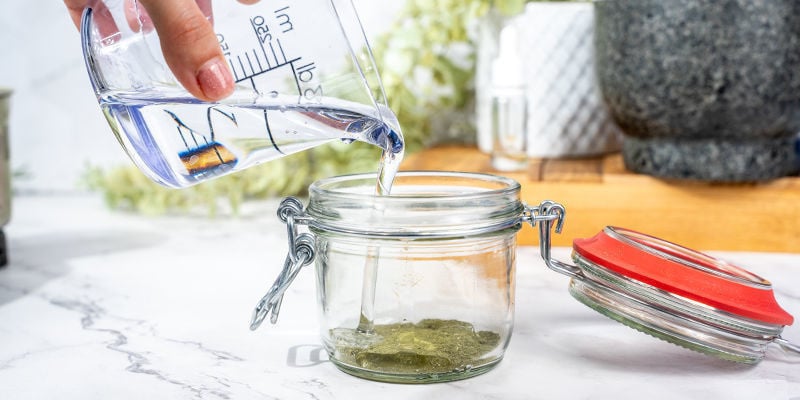 Place your ground cannabis inside a jar