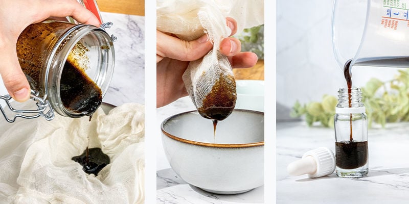 Now you'll need to strain your tincture through a cheesecloth