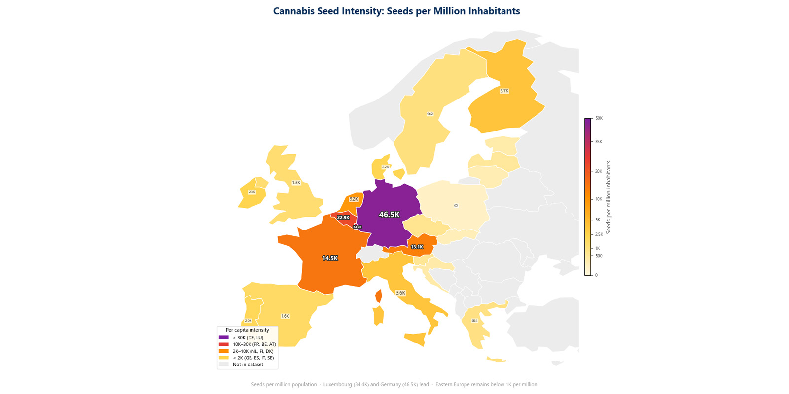 Figure 1: Cannabis seed purchases per capita across Europe. Figure 1: Cannabis seed purchases per capita across Europe.