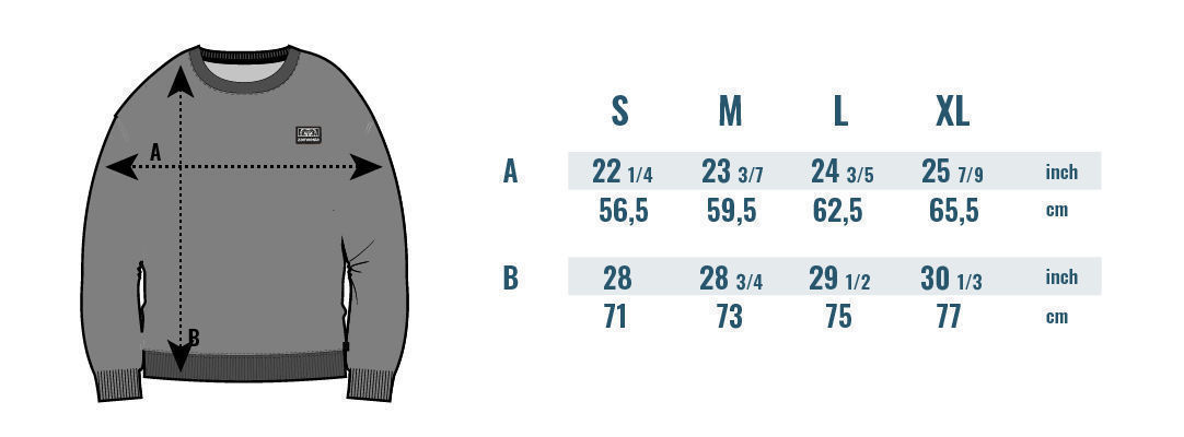 Zamnesia Icon Sweatshirt Size table