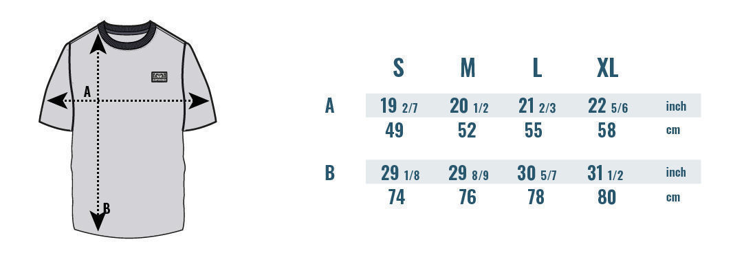 Zamnesia Icon Graphic T-Shirt Size table