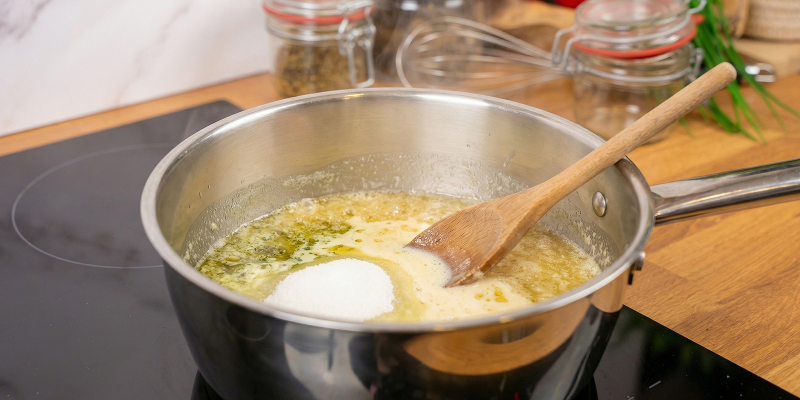 Melt butter, sugar and milk Melt butter, sugar and milk