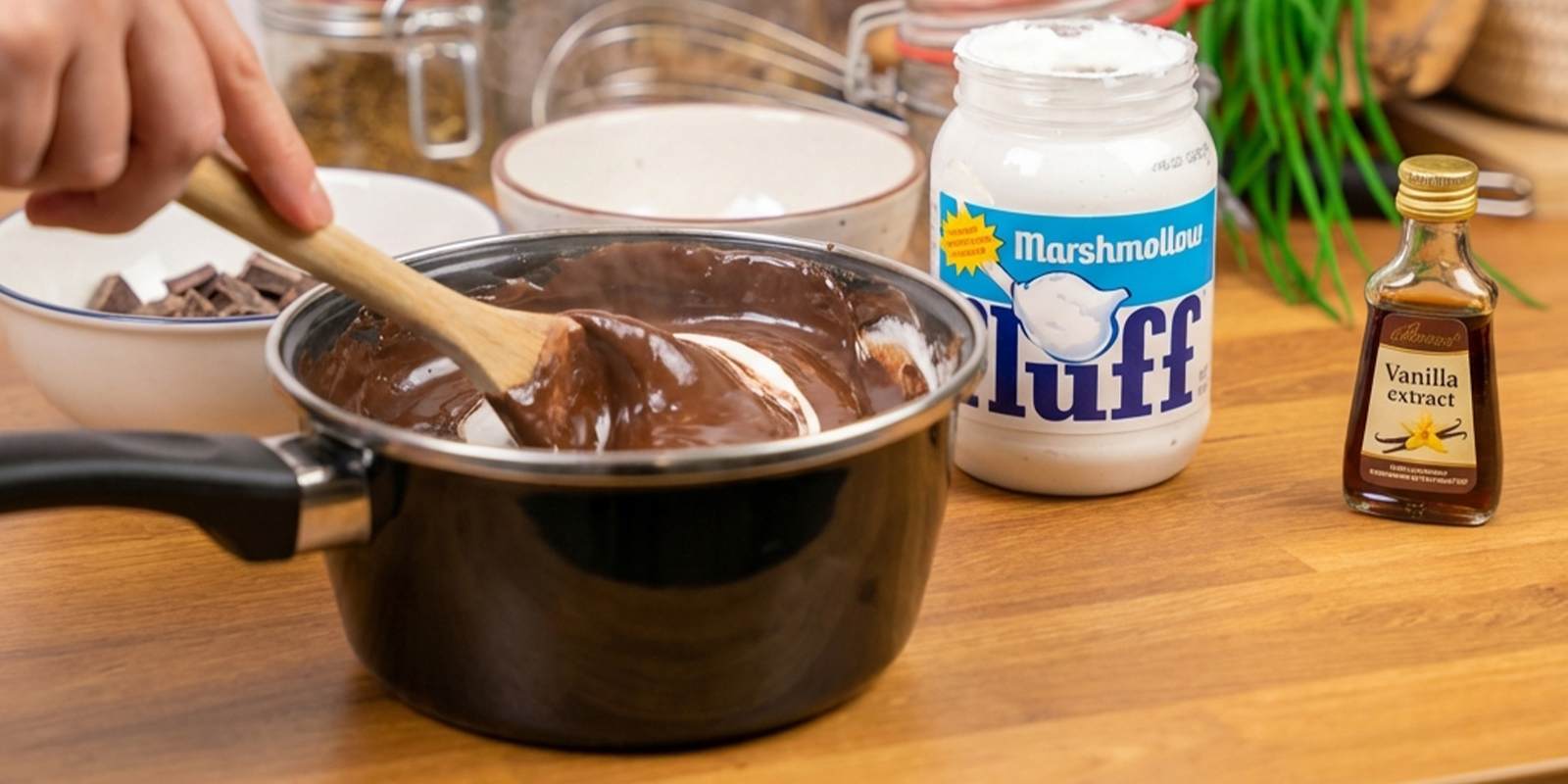 Add chocolate and marshmallow fluff Add chocolate and marshmallow fluff