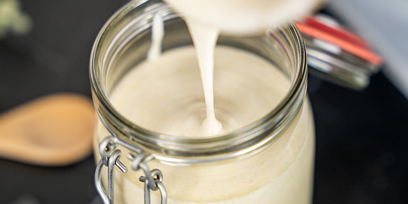 From here, move your hash yoghurt into a container and store it in the fridge until cool.