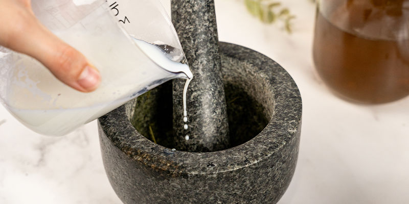 Transfer The Squeezed Weed To A Mortar And Pestle