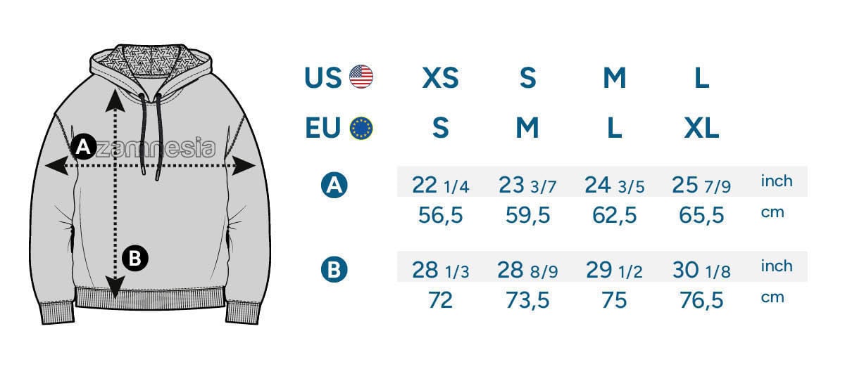 Zamnesia Embossed Hoodie Size table