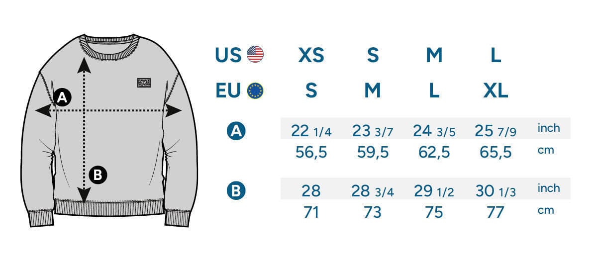 Zamnesia Icon Sweatshirt Size table