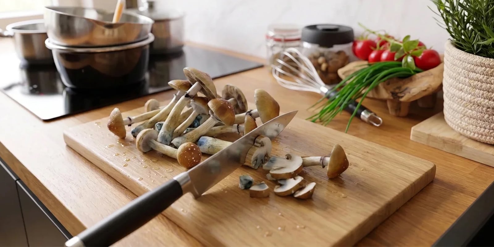 Rinse and cut the mushrooms
