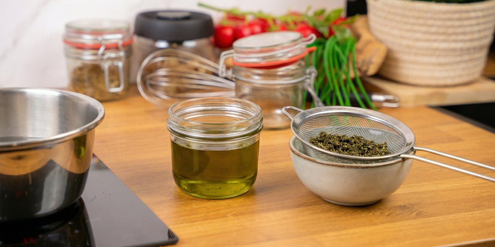 Make the cannabis-infused olive oil Make the cannabis-infused olive oil