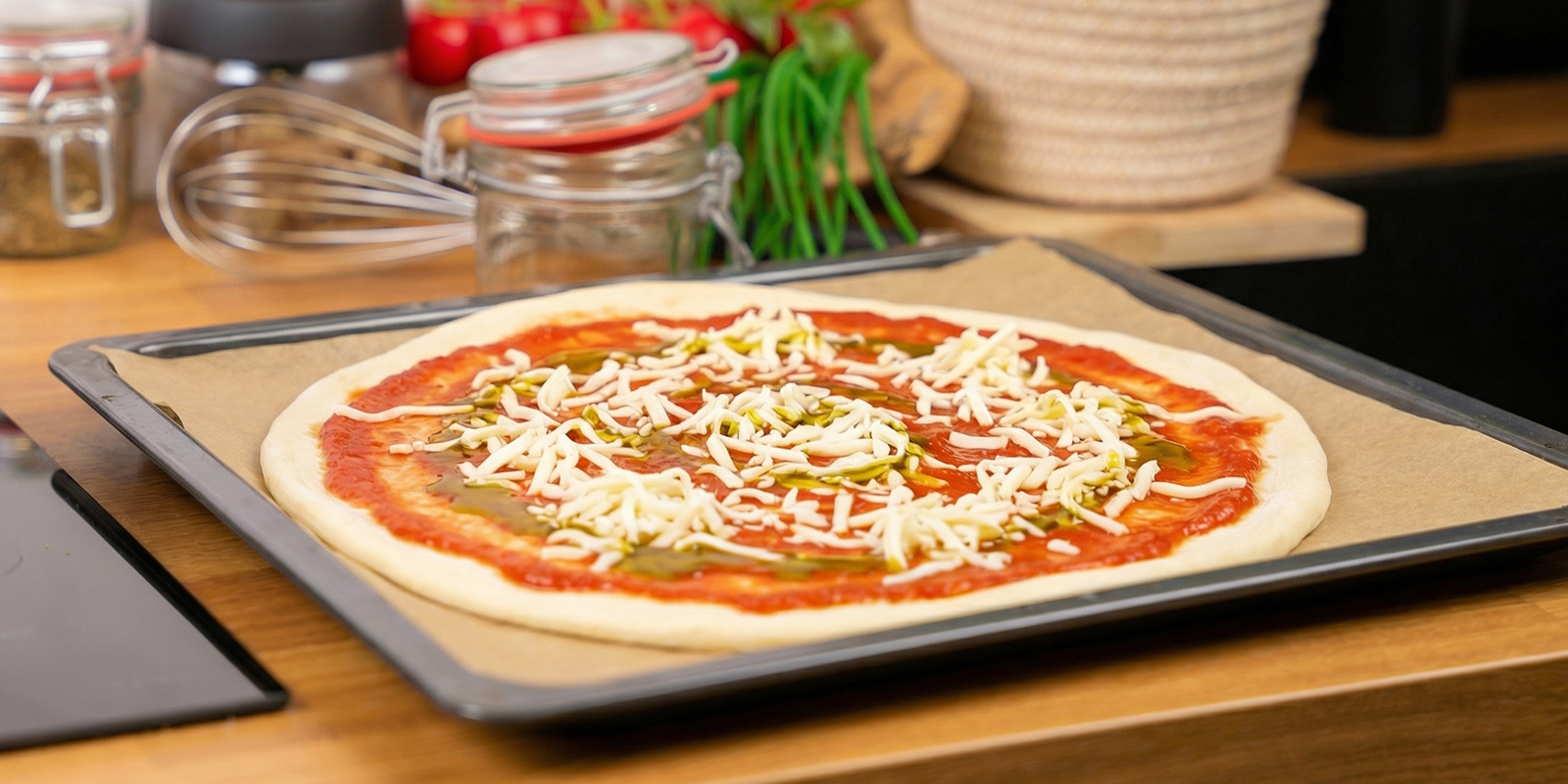 Add sauce and cheese Add sauce and cheese